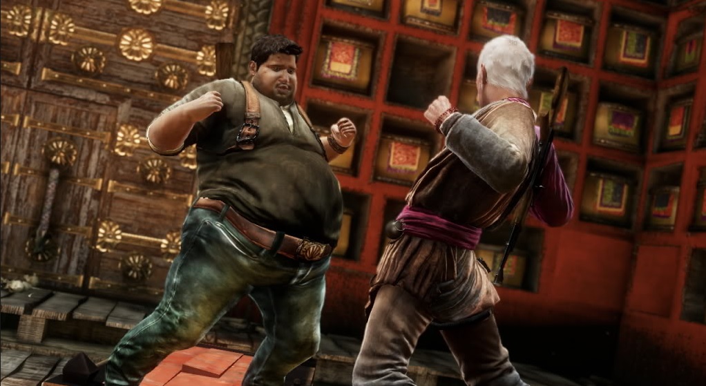 Uncharted’s Doughnut Drake fighting a foe. Doughnut Drake is an overweight version of his original counterpart.