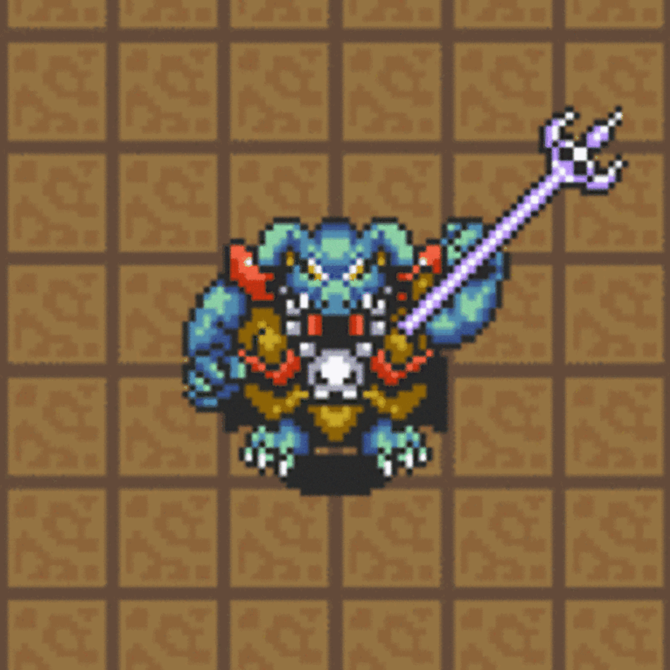 Ganon as he appears in A Link to the Past, looking like a blue pig.