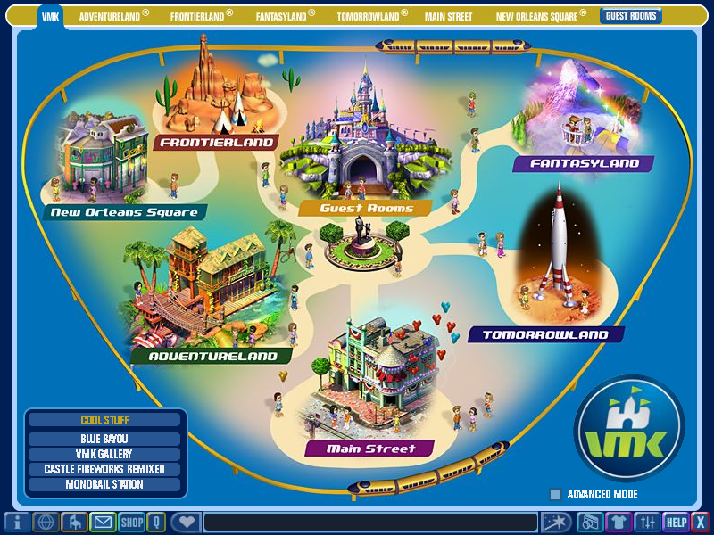 A map of the different lands in Virtual Magic Kingdom