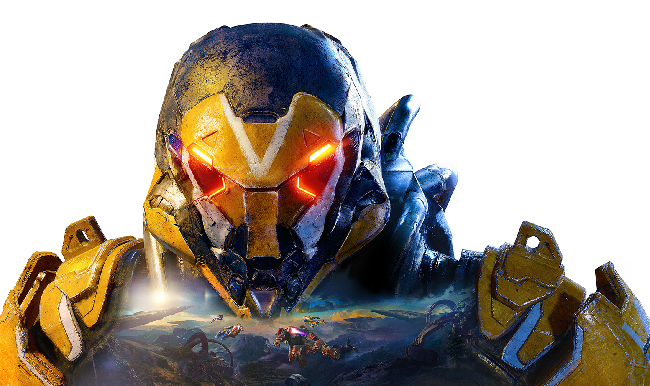 “Anthem” illustration of a yellow, robotic-looking bust.