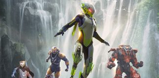 “Anthem” illustration, featuring four flying armored warriors.