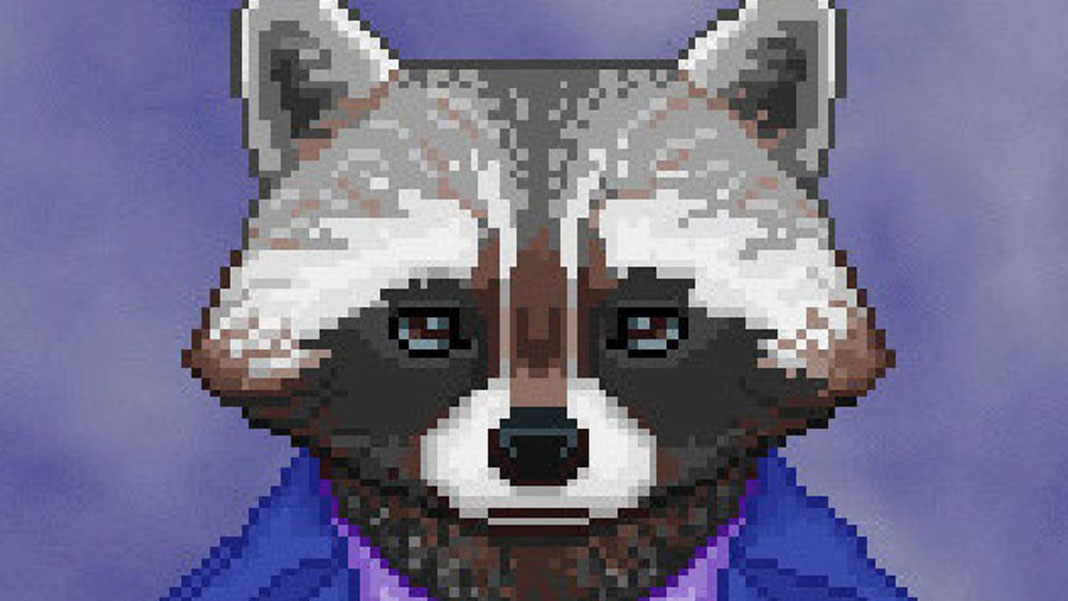 Screenshot of "The Raccoon Who Lost Their Shape." Done in pixel art. Anthropomorphic raccoon wearing casual clothes.