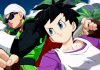 Image of Videl and the Great Saiyaman (a.k.a. Gohan) from “Dragon Ball FighterZ.” They look ready to fight. Videl is a young woman with short dark hair, wearing a white tank top over a purple shirt, black shorts, and fingerless gloves. The Great Saiyaman is a young man that looks like a superhero, with clothing like a red cape, green tunic, and dark sunglasses.