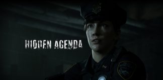 Becky Marnie clad in her police uniform next to the Hidden Agenda title card