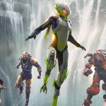 “Anthem” illustration, featuring four flying armored warriors.