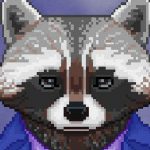 Screenshot of "The Raccoon Who Lost Their Shape." Done in pixel art. Anthropomorphic raccoon wearing casual clothes.